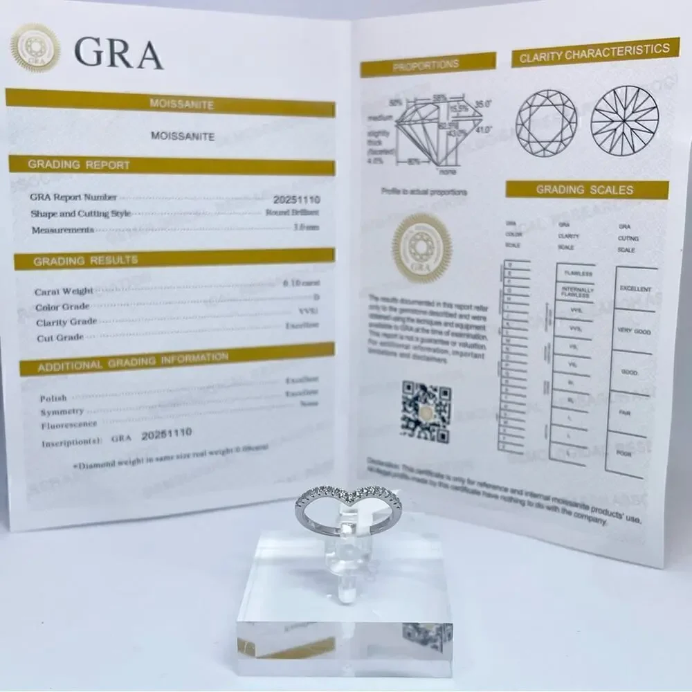 Moissanite Diamond V Band Anniversary Ring GRA Certified 925 18K Finish Size 8